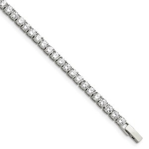 Black Bow Jewelry 4mm Stainless Steel & White CZ Prong Set Tennis Link Bracelet, 7.5 In - 1 of 4