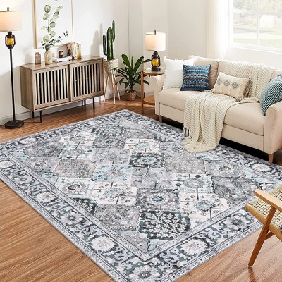 Garvee 8x10' Rugs Abstract Rug Non-Slip Rugs,Washable Rug Distressed Mat Throw Floor Carpet,Graygreen: Stain-Resistant, Rubber Backing, Indoor Use