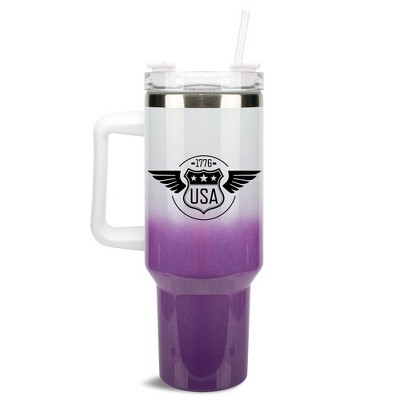 100 North 1776 USA Wings Sign Emblem Wrap-Around 40 Oz. Stainless Steel Water Bottle Coffee Mug, Spill & Leak Resistant, Travel Tumbler with Handle,