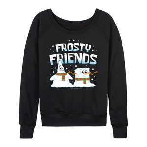 Women's - SpongeBob SquarePants - Frosty Friends Lightweight French Terry Wide Neck Long Sleeve Shirt - 1 of 4