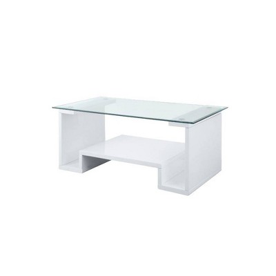 Nevaeh 47'' Clear Glass and White Gloss Coffee Table with Storage