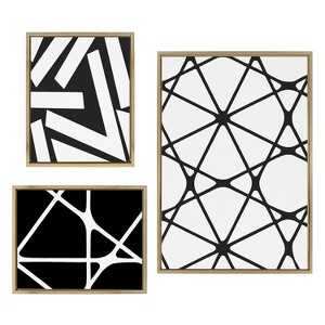 Kate and Laurel Sylvie Elevated Modern Black and White Minimalist Pattern No 1, 2 and 3 Framed Canvas, 3 Piece, Bright Gold - 1 of 4