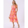 INSPIRE CHIC Women's Floral V Neck Short Sleeve Ruffle Tiered Layered Swing Summer Midi Dress - 2 of 4