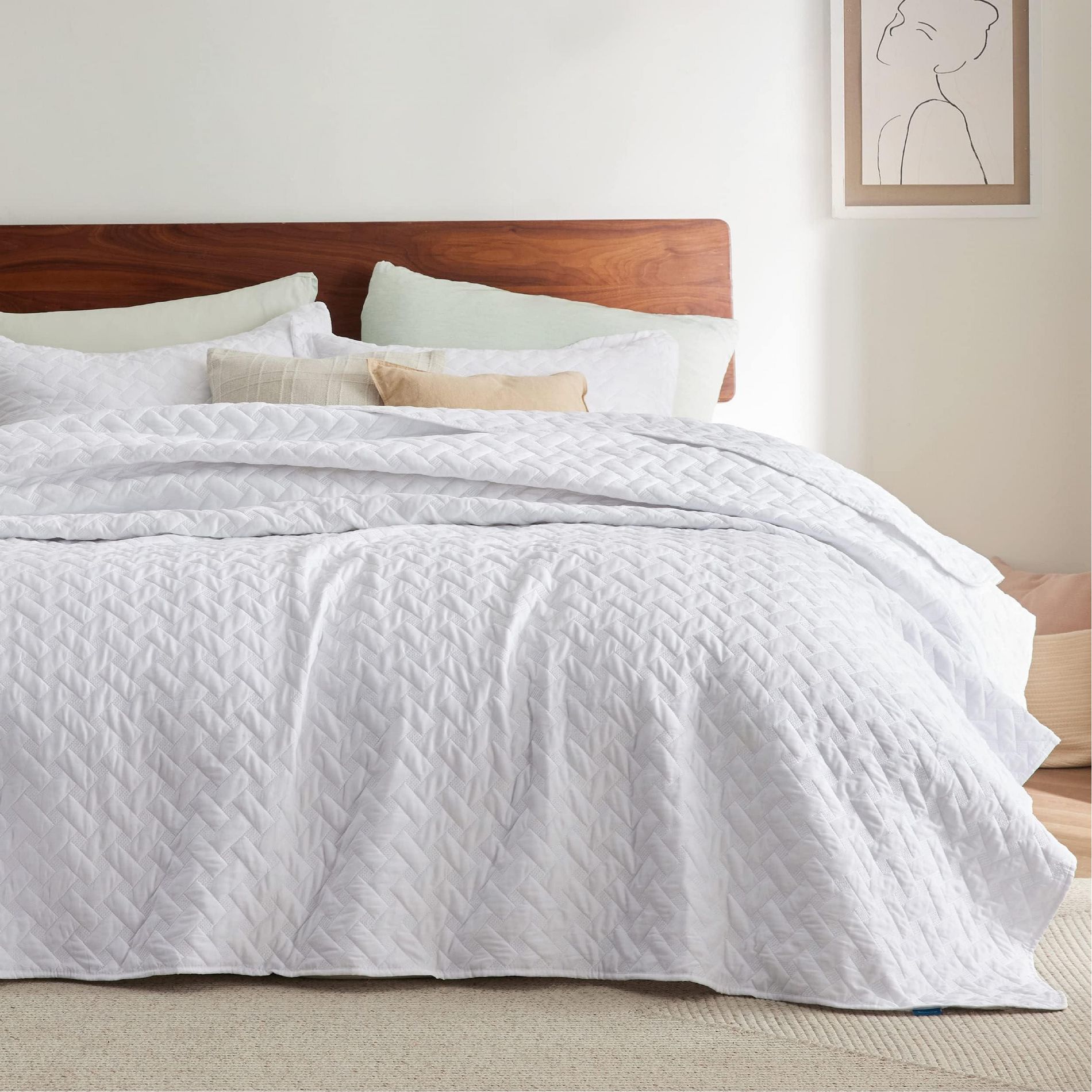 Lightweight Spring Quilt Set Full/Queen Size White Bedding Set for All Seasons - Bedsure