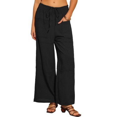 INSPIRE CHIC Women's Casual Wide Leg Adjustable Tie Knot Elastic Waist Flowy Pants with Pockets