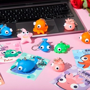 Joyfy 28 PCS Valentines Cards with Animal Popping Eyes Keychains | Cute Classroom Exchange Prizes & Fun Party Favors for Valentine's Day Celebrations - 1 of 4