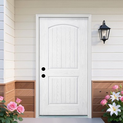 36 X 80 Inches Fiberglass Entry Door,6-9/16 Vinyl Frame,Decorative Glass Door,Primed Knock-Down,with Brickmould,Right Hand Inswing Door