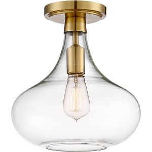 Possini Euro Design Cecil Modern Ceiling Light Semi Flush Mount Fixture 11" Wide Warm Brass Clear Glass for Bedroom Kitchen Living Room Hallway House - 1 of 4