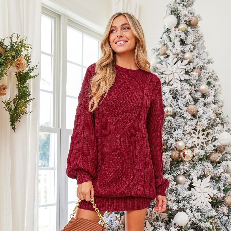 Women's Red Drop Sleeve Cable Knit Sweater Dress - Cupshe, 2 of 7