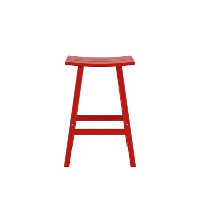 Red HDPE 29" Outdoor Saddle Seat Bar Stool