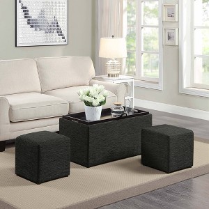 Breighton Home Designs4Comfort Sheridan Storage Ottoman with Reversible Tray and 2 Side Ot Dark Charcoal Gray Fabric - 1 of 4