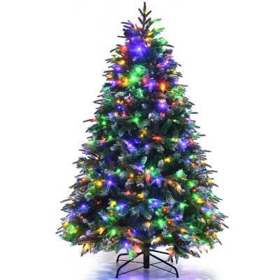 5ft Pre-Lit Snowy Christmas Hinged Tree 11 Flash Modes w/ 250 Multi-Color Lights