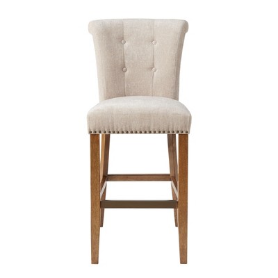Elegant Cream Tufted 30" Barstool with Wood Frame and Metal Accents