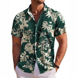 COOFANDY Men's Hawaiian Shirt Short Sleeve Floral Button Down Shirts Tropical Holiday Beach Shirts - 1 of 4