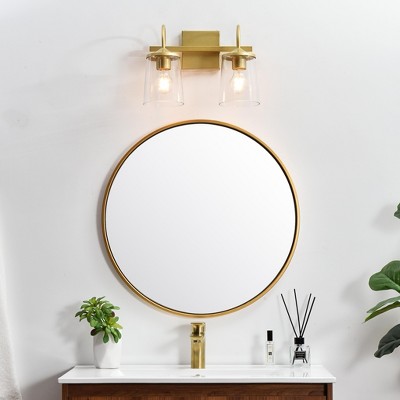 Brass and Clear Glass 2-Light Dimmable Bath Sconce