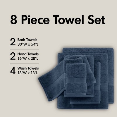 100% Cotton Solid Color Heavyweight Bath Towel Set, Anti-Microbial Certified Highly Absorbent Plushy Bath Towel