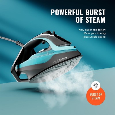 PurSteam SteamTech Elite Black and Blue Ceramic Soleplate Steam Iron with LED Display
