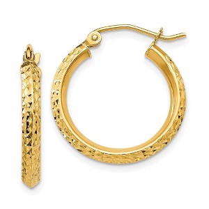Black Bow Jewelry 2.5mm x 20mm 14k Yellow Gold Knife Edge Diamond-Cut Round Hoops - 1 of 4