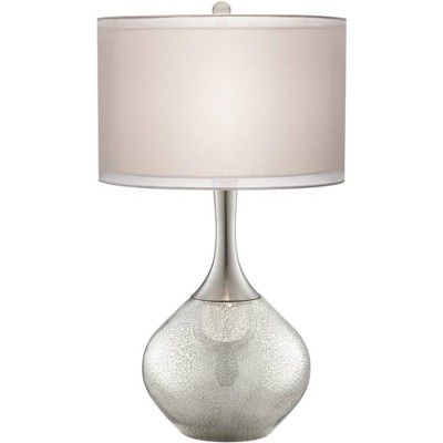 Possini Euro Design Modern Table Lamp with Table Top Dimmer Mercury Glass Twin Drum Shade for Living Room Office Entryway Family