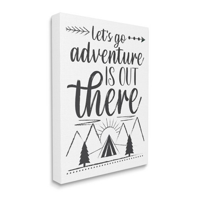Stupell Industries Adventure's Out There Phrase Camping Tent Mountain Range