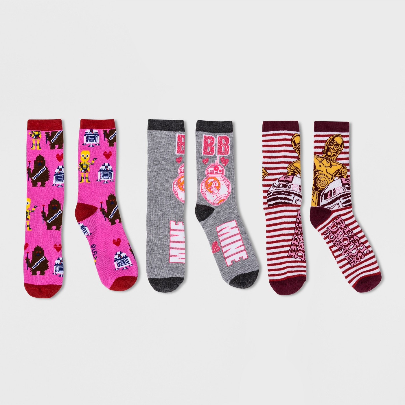 Women's Disney Star Wars Valentine's Day 3pk Crew Socks Gift Box - Black 4-10 - image 1 of 4