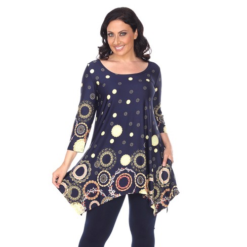 Women's Plus Size 3/4 Sleeve Printed Erie Tunic Top With Pockets Navy ...