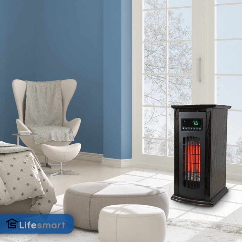 LifeSmart LifePro 1500W Infrared Quartz Indoor Home Tower Space Heater with Adjusting Temperatures and Remote Controls, Black (2 Pack), 4 of 7