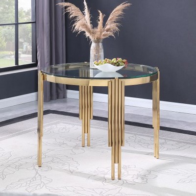 CENGHU 65" Rectangle Glass Dining Table, Tempered Glass Tabletop and Polished Gold Legs, Modern Style Kitchen Table for Home, Kitchen, Dining Room