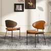 POVISON Modern Curved Back Leather Dining Chairs Set of 2, Orange & Walnut Side Chairs, Fully Assembled - 2 of 4