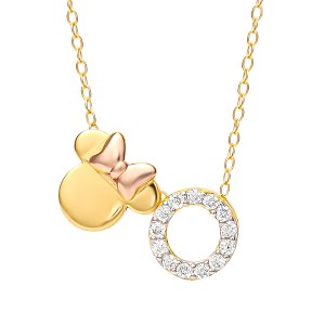 Disney Minnie Mouse Sterling Silver Gold Plated Cubic Zirconia Initial Pendant Necklace, 18" - 1 of 4