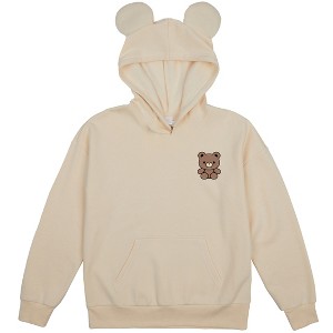 Teddy Bear Youth Off-White Long Sleeve Hooded Sweatshirt With 3D Ears - 1 of 3