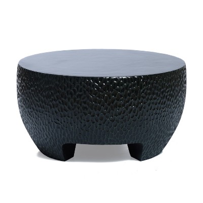 LuxenHome Mod Black Cement Round Outdoor Coffee Table