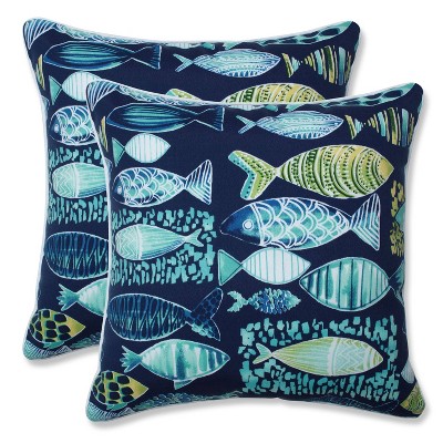 18.5" 2pk Hooked Lagoon Throw Pillows Blue - Pillow Perfect