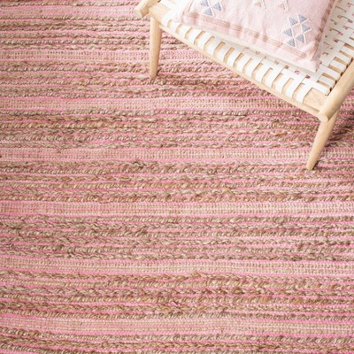 Light Pink Handwoven Cotton Stripe Area Rug, 3' x 5'