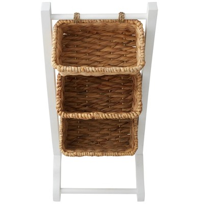 White and Natural Acacia Wood 3-Tier Basket Stand