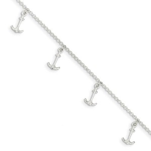 Black Bow Jewelry Sterling Silver Dangling Anchors Adjustable Rolo Chain Anklet, 9 Inch - 1 of 4