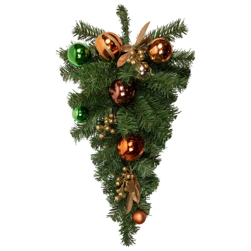 Northlight 30" Green Foliage and Ornaments Artificial Christmas Teardrop Swag, Unlit, 1 of 5