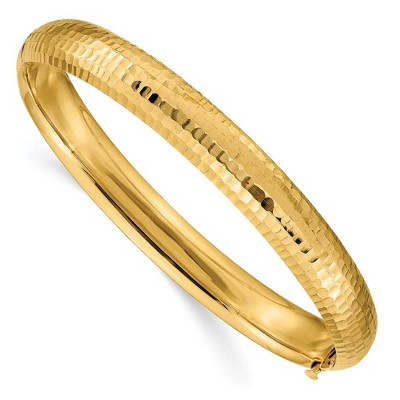 Black Bow Jewelry 8.75mm 14k Yellow Gold Hammered Domed Hinged Bangle Bracelet