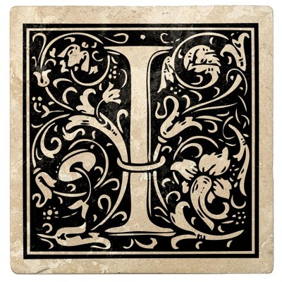 Christmas by Krebs Set of 4 Ivory and Onyx Black "I" Square Monogram Coasters 4"