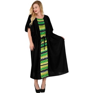 HAPPY BAY Women's House Daily Routine Evening Wear Vacation Casual Dailywear Holiday Loungewear Oversize Caftan Long Boho Sleepwear 2X-3X Black, Solid - 1 of 4