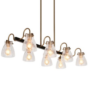 LNC Aidtyrtm 8-Lights 37.5" Modern Linear Kitchen Island Pendant  Lights, Polished Gold and Matte Black with Textured Glass - 1 of 4