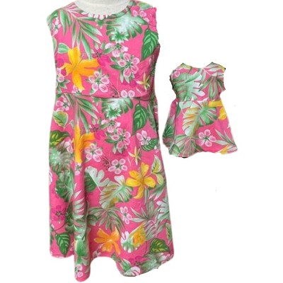 Doll  Clothes Superstore Handmade Size 8 Tropical Flowers Girl’s Dress with Matching Doll Outfit