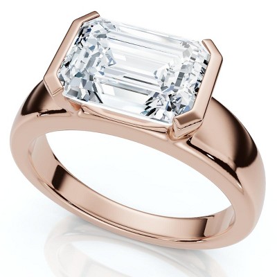 Pompeii3 Certified 2 2/3ct East West Emerald Cut Engagement Ring Gold or Pt Lab Created