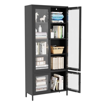 NicBex 5 Shelves File Cabinet with 4 Glass Doors,Office Cabinet with Tier-Shelving Design,Modern Storage Cabinet,Filing Cabinet for Home Office