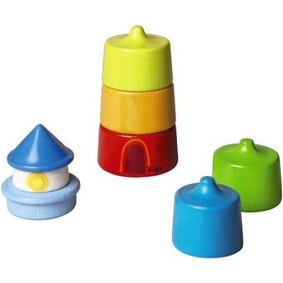 HABA Lighthouse Wooden Rainbow Stacker - 8 Piece Toddler Play Set (Made in Germany)