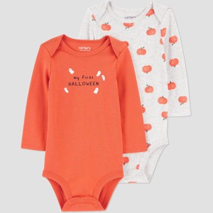 Carter's Just One You® Baby Halloween Pumpkins 2pk Bodysuit - Orange - 1 of 3