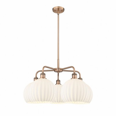 White Venetian - 5 Light Stem Hung Chandelier In Modern Style-17.25 Inches Tall and 28 Inches Wide