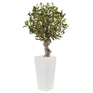 Nearly Natural 3.5-ft Olive Tree in White Tower Planter - 1 of 1