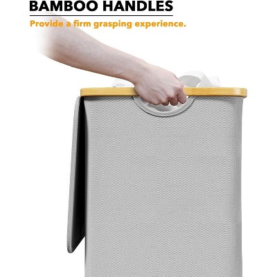 Gray Collapsible Rectangular Laundry Hamper with Bamboo Lid