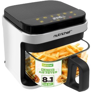 NutriChef 5.5 Liter Air Fryer - Customized Digital Electric Oil-Free Cooker with Transparent Window - White - 1 of 4
